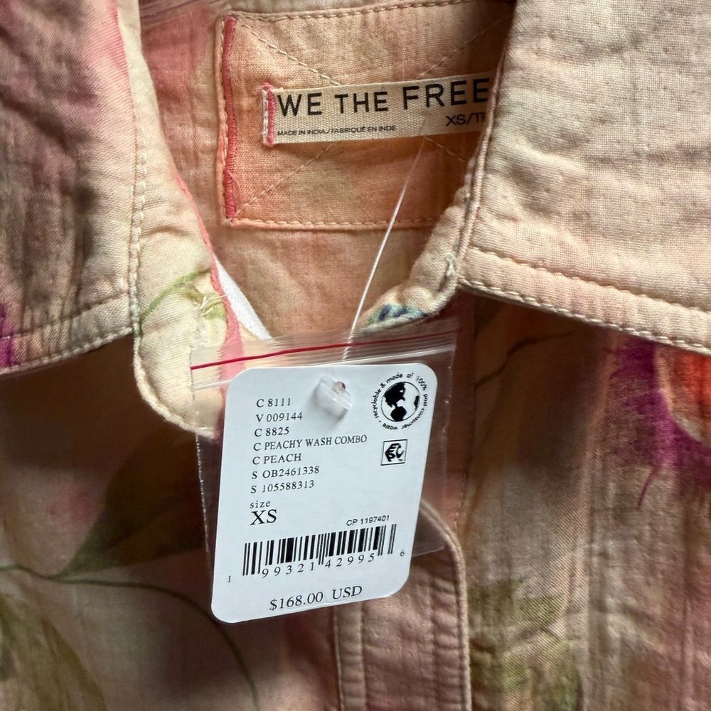 Free People We the Free Petina Garden Printed Buttondown Shirt Peachy Wash Combo - Picture 9 of 9